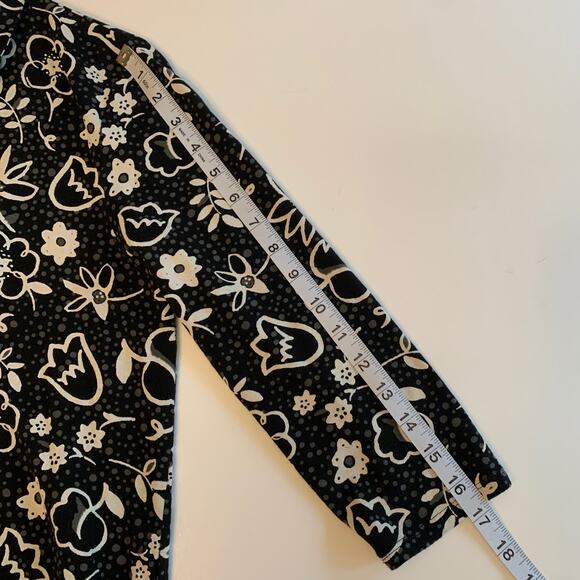 J Jill Shirt Dress Women S Floral Black White Jersey Knit Button Front Collard - Picture 10 of 12